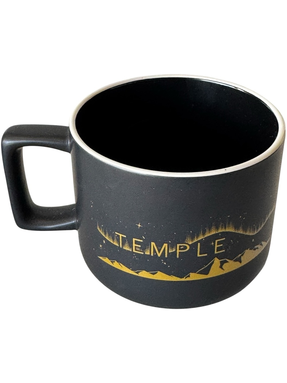 High End Temple Black Ceramic Coffee Mug with Gold Accents Sacramento CA MINTY